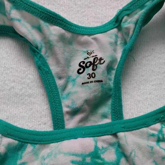 Justice Teal and White Tie-Dye Racerback Sports Bra sz 30 - Picture 3 of 3